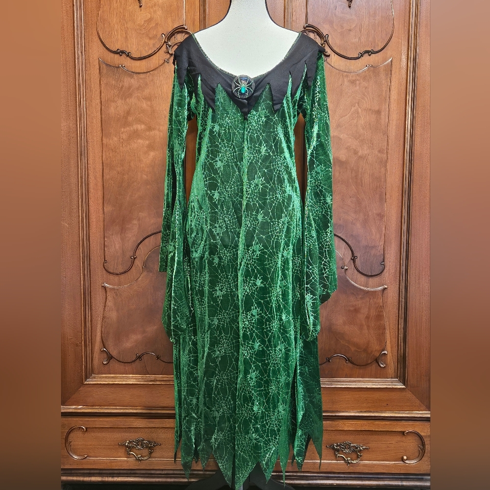 Witchy Halloween Costume Vintage Cape with Spider Webs Super Shimmery Green OS
